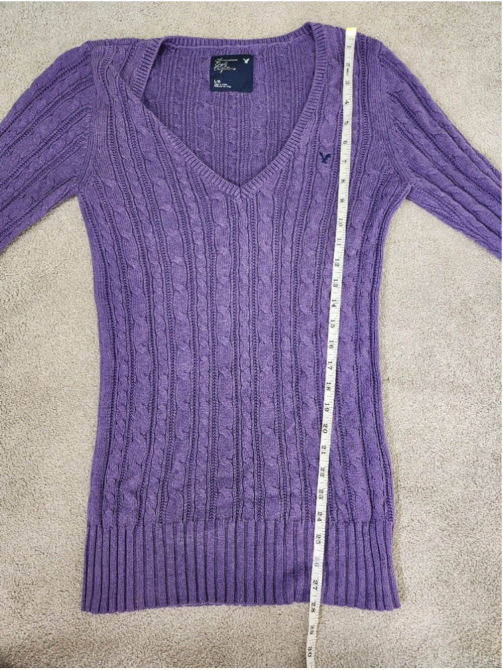 ASO Elena Gilbert Sz L Alt Y2K Purple Cotton Cable Knit Sweater Prep Old Money - Picture 9 of 11